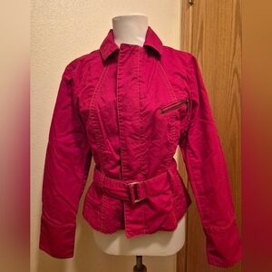 CAbi Red Utility Jacket with Belted Waist and Collared Neckline 100% Cotton